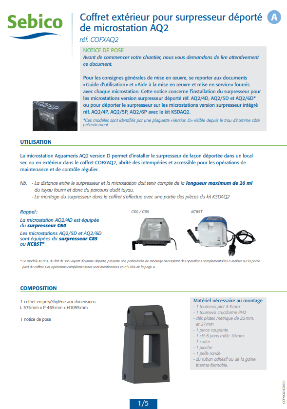 Coffret extérieur pour surpresseur déporté de microstation AQ2 (COFXAQ2)