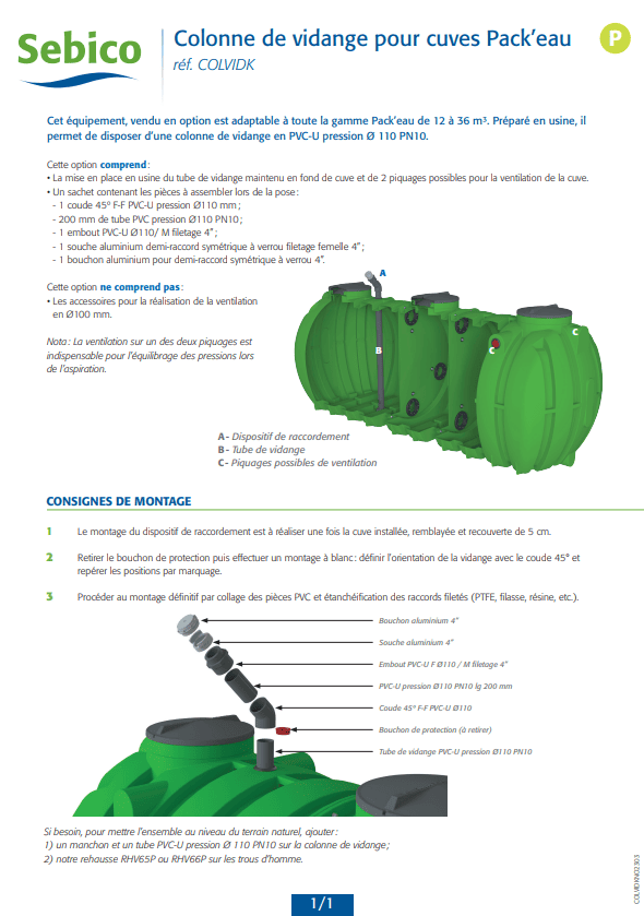 Colonne de vidange pour cuves Packeau