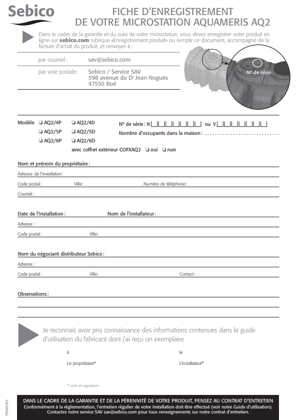 Fiche d'enregistrement de votre microstation Aquameris AQ2