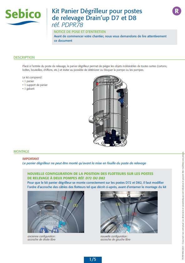 Kit panier dégrilleur pour poste de relevage Drain'Up D7 et D7
