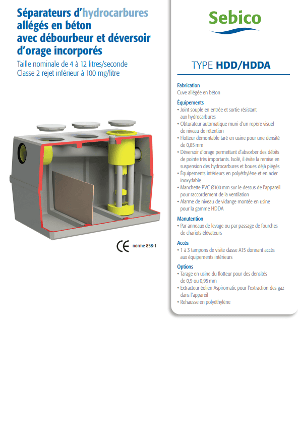 Séparateurs d'hydrocarbures en béton HDD/HDDA