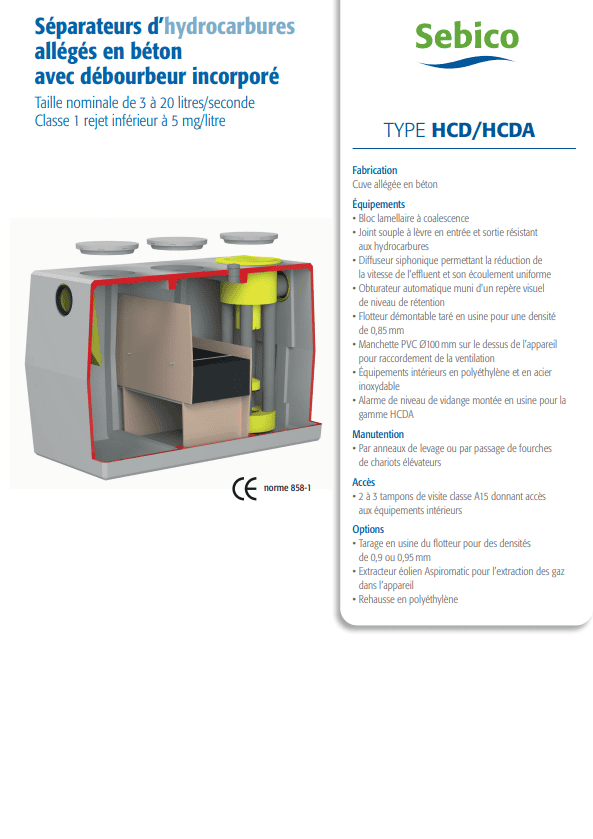 Séparateurs d'hydrocarbures en béton HCD/HCDA