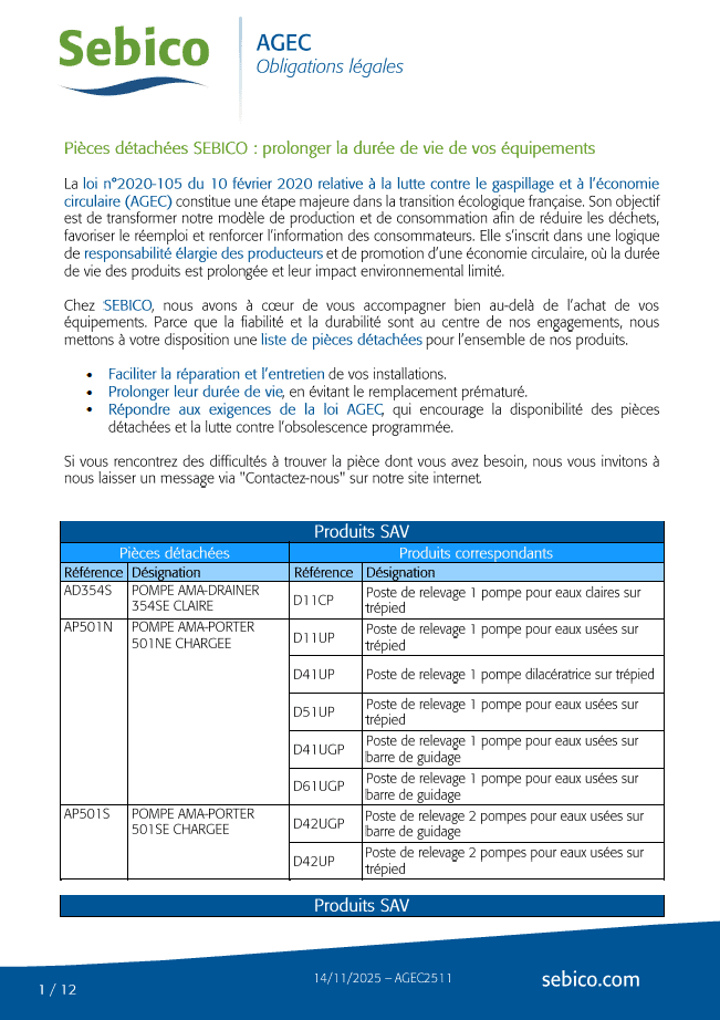 Pièces détachées SEBICO - AGEC
