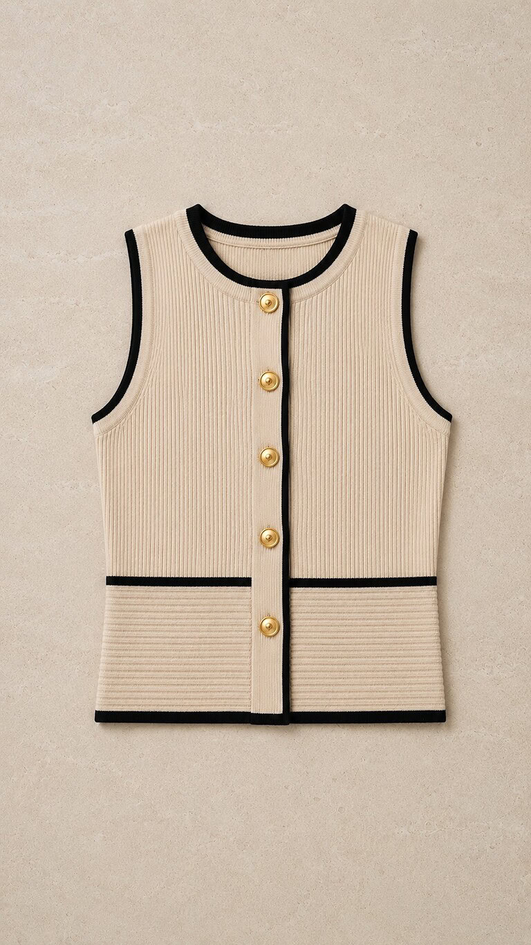 Conjunto top y falda beige elegante | Stylicious packshot.