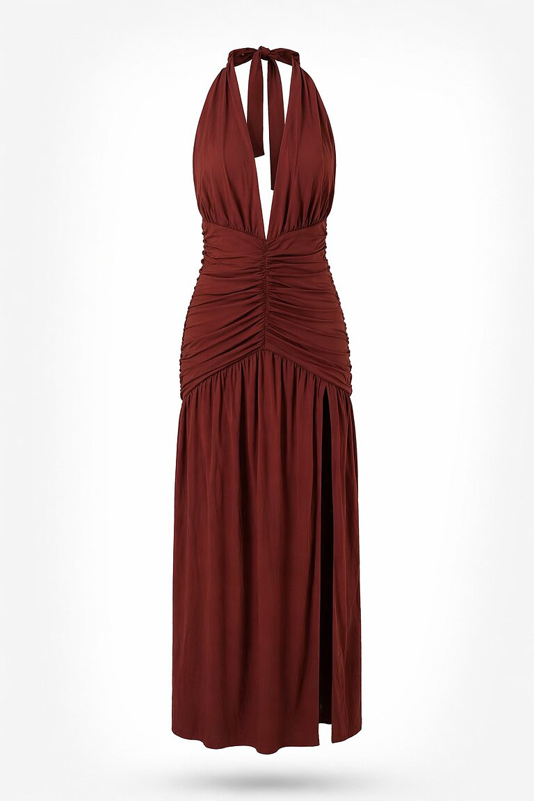 Vestido largo marron con nudo | Stylicious packshot