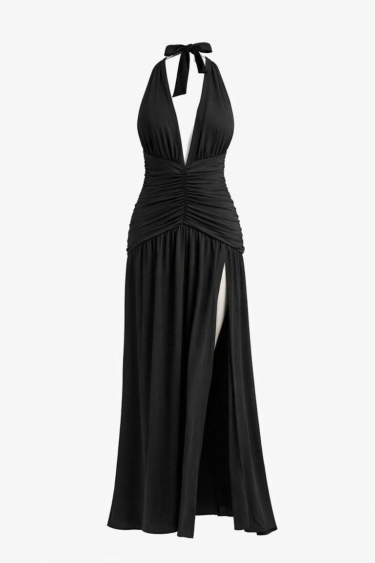 Vestido largo negro con nudo | Stylicious packshot