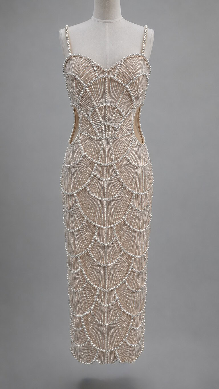 Vestido midi con perlas de fiesta | Stylicious (6) packshot