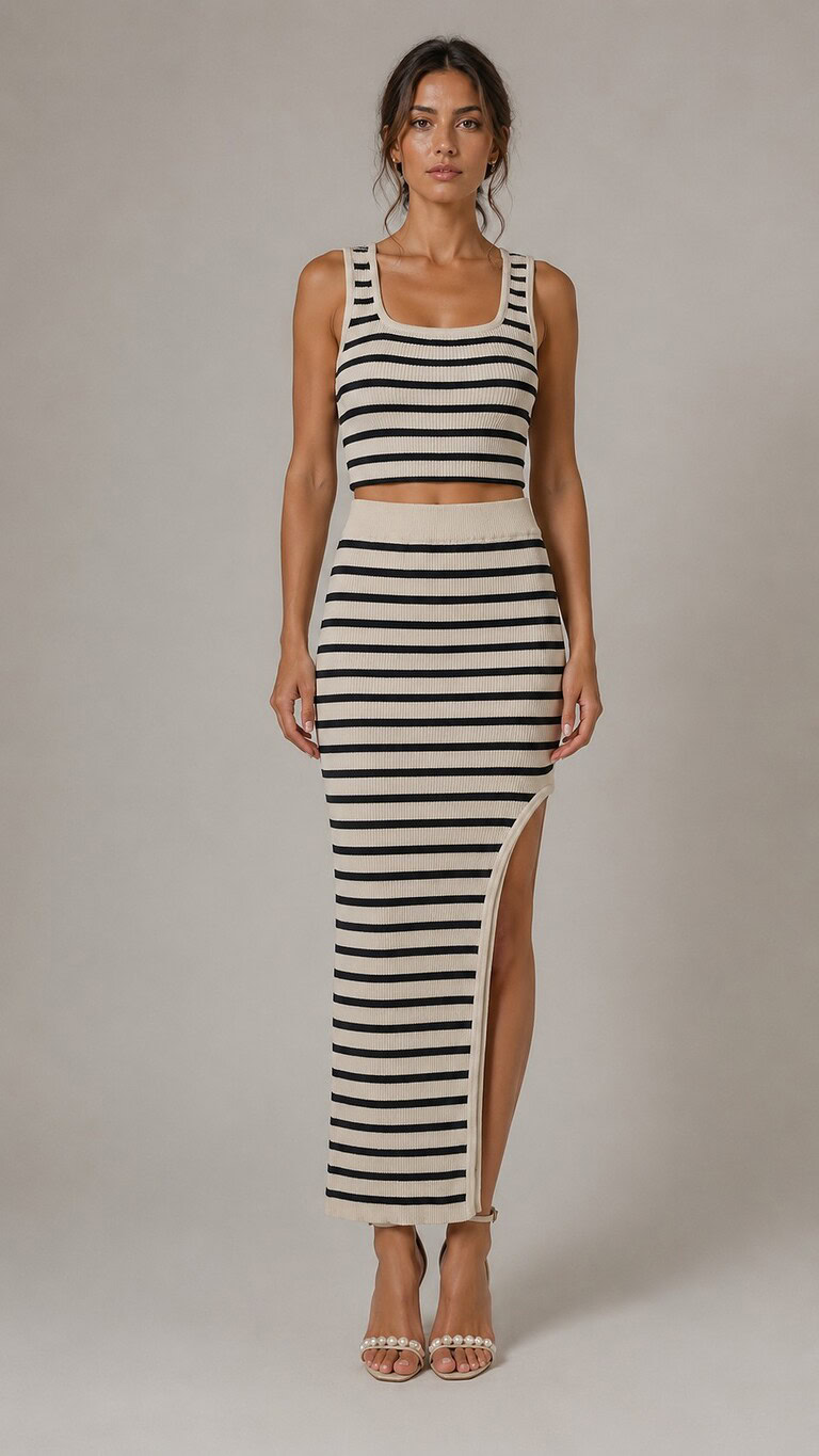 Conjunto Top y falda de rayas