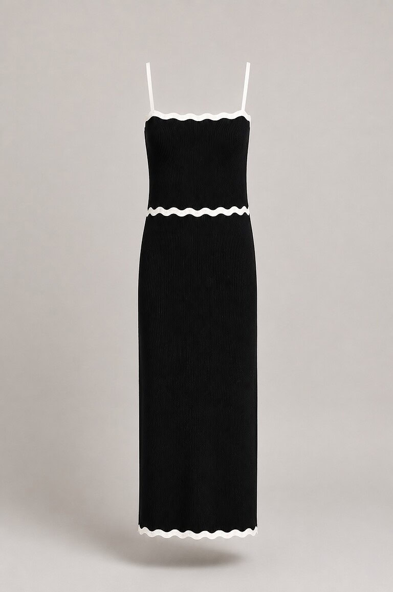 Conjunto top y falda negro de punto | Stylicious packshot.