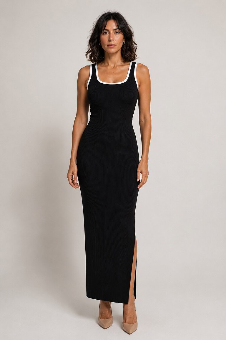 Vestido negro y blanco de punto | Stylicious (2)