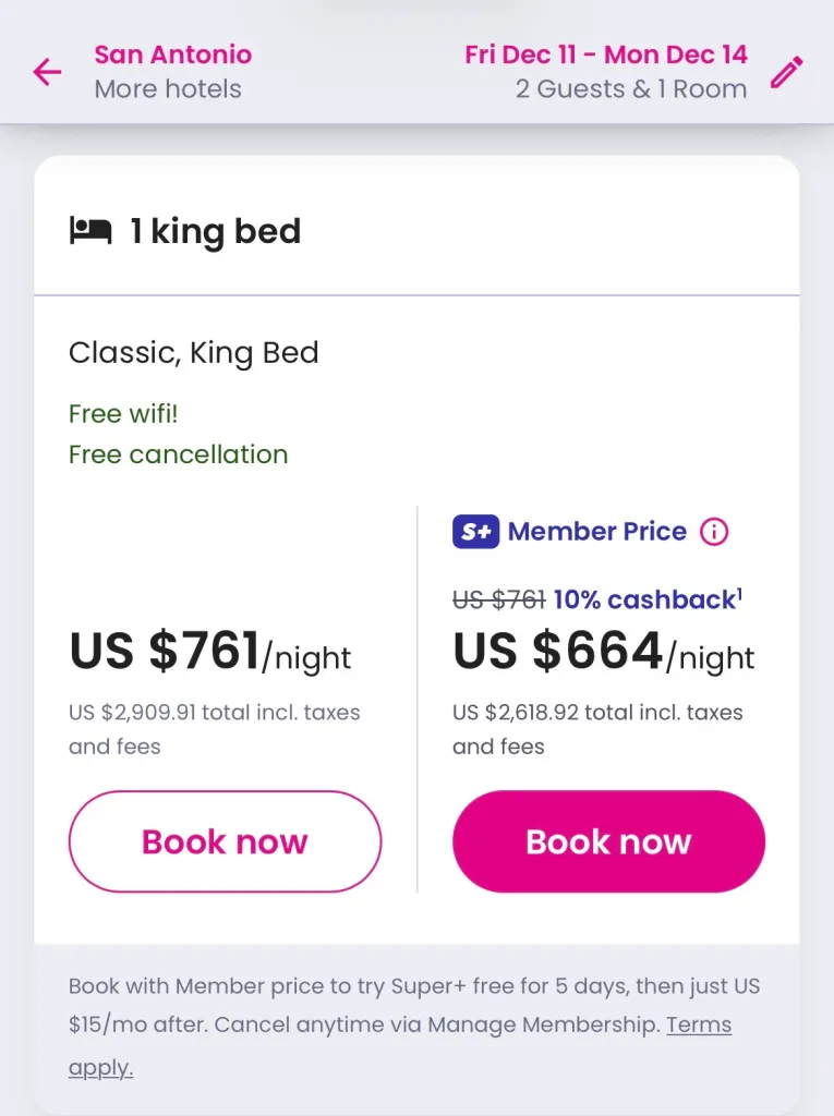 Super.com Hotel Emma Room Average Nightly Rate