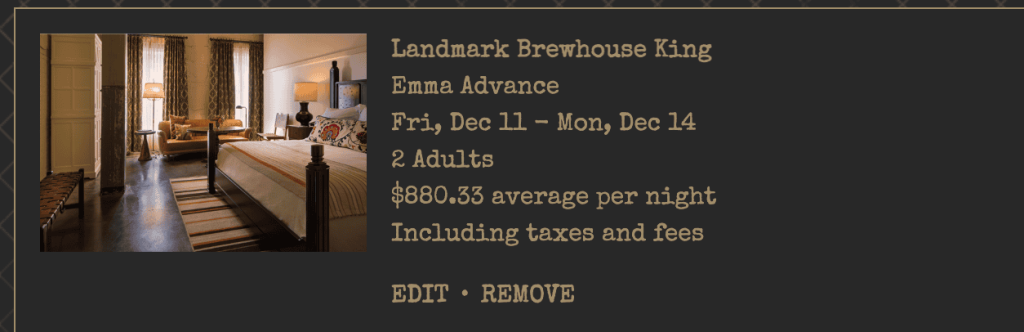 Hotel Emma, Room Average Nightly Rate