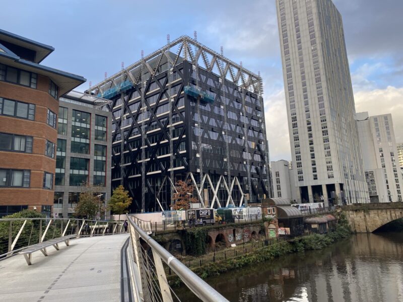 Office fit-out survey at 4 New Bailey, Manchester – laser scanning in progress