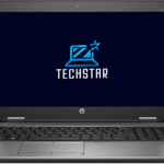 Εξαιρετικός φορητός υπολογιστής HP με έτοιμο λογότυπο Techstar σε οθόνη υψηλής ευκρίνειας.