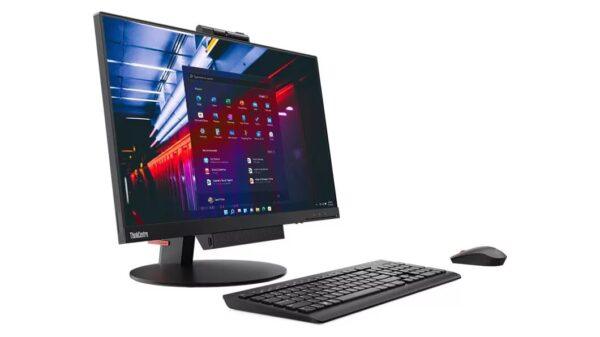 Οθόνη υπολογιστή Lenovo με πληκτρολόγιο και ποντίκι, υψηλής ανάλυσης, ιδανική για εργασία και ψυχαγωγία.
