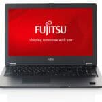 Φορητός υπολογιστής Fujitsu με οθόνη και πληκτρολόγιο, διαφημίζεται από την Techstar.