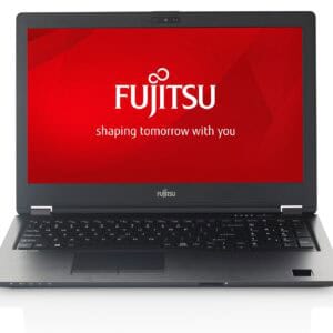 Φορητός υπολογιστής Fujitsu με οθόνη και πληκτρολόγιο, διαφημίζεται από την Techstar.