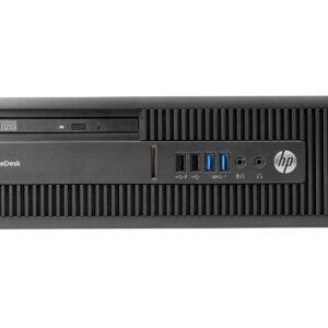 Επιτραπέζιος υπολογιστής HP EliteDesk με USB, DVD, ηχεία και θήκη εργασίας.