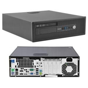 Πορτοφολάκι υπολογιστή HP with front panel view and back view, desktop PC hardware component, tech equipment.