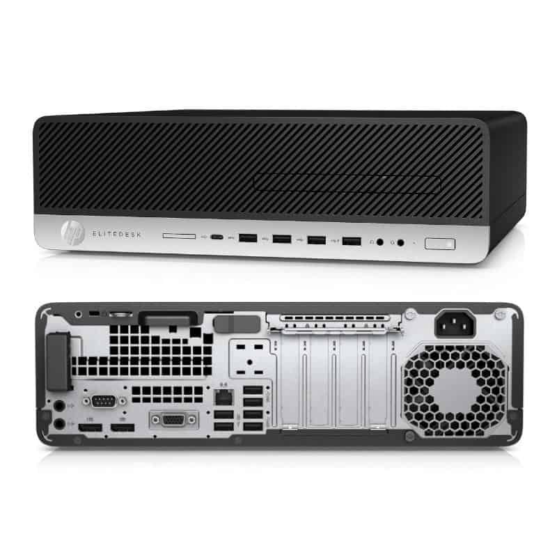 Παγκόσμιο στιλ υπολογιστή HP EliteDesk σε μαύρο και ασημί χρώμα.
