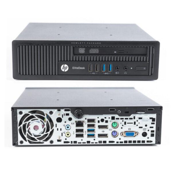Ασπρόμαυρος υπολογιστής HP EliteDesk, ιδανικός για εργασίες και αναβαθμίσεις.