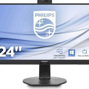 Οθόνη Philips 24'' με USB docking και webcam, ιδανική για εργασία και ψυχαγωγία.