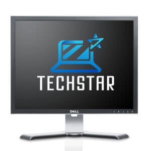 Οθόνη υπολογιστή με το λογότυπο Techstar για επισκευές και αναβαθμίσεις ηλεκτρονικών υπολογιστών.