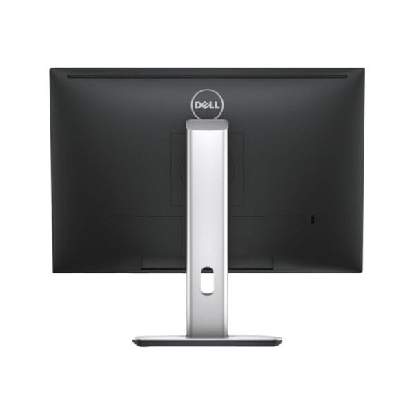 Οθόνη υπολογιστή Dell από πίσω, μαύρο χρώμα, σε λευκό βάθος.