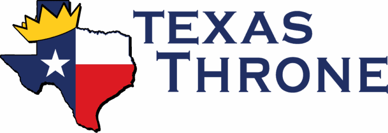 Crown over Texas map, Texas Throne logo, symbolizing Texas pride and sovereignty.