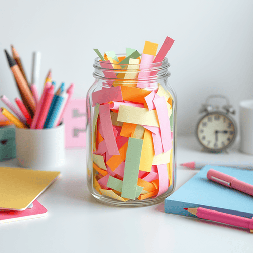 A happy jar is like a journal. The point of a happy jar is that you only include happy thoughts of the day. Find lots of happy jar ideas here