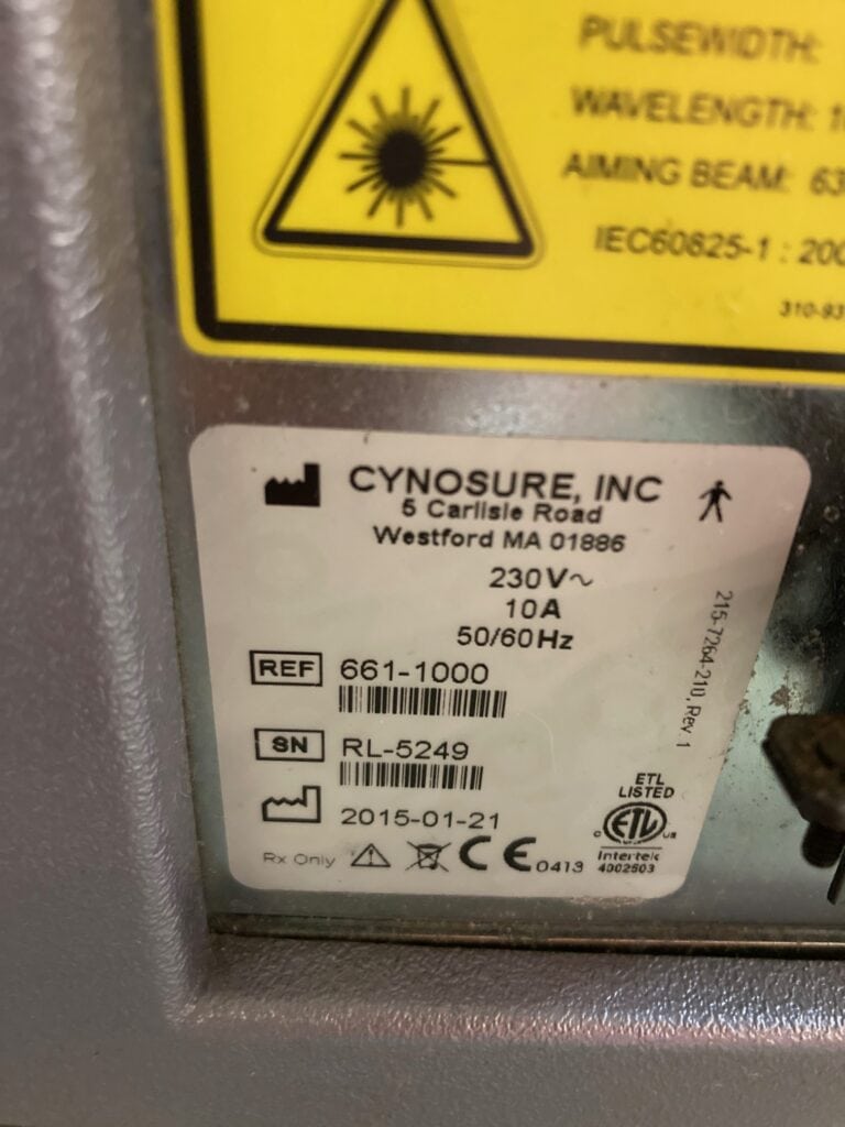 Cynosure Revlite Laser Serial Number Label