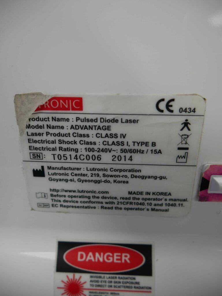 Lutronic Advantage Laser Serial Number Label