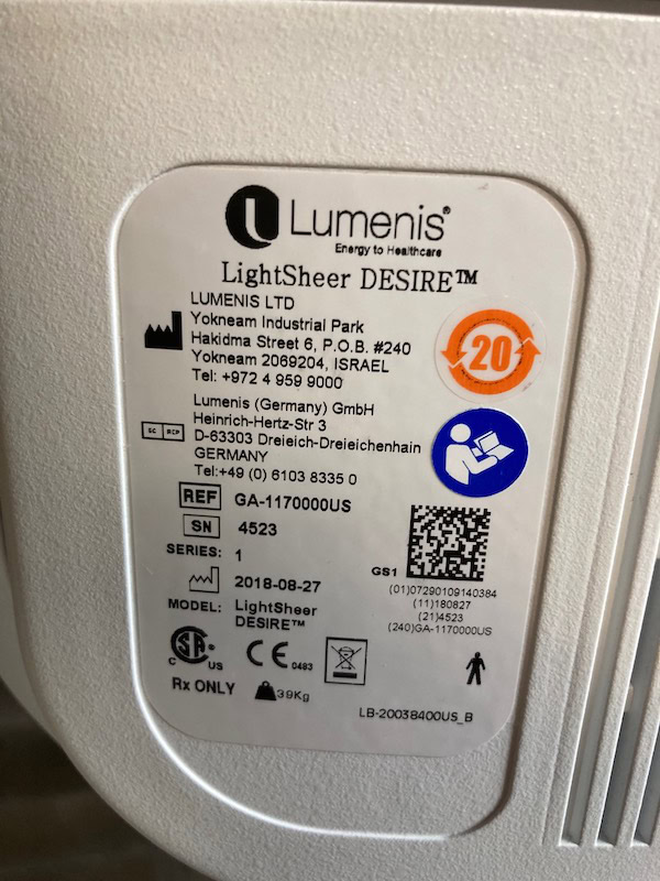 2018 Lumenis Lightsheer Desire - Specs