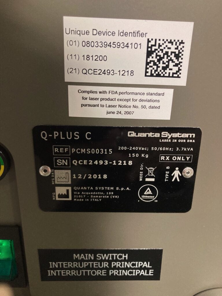 Quanta Q Plus C Laser Serial Number Label