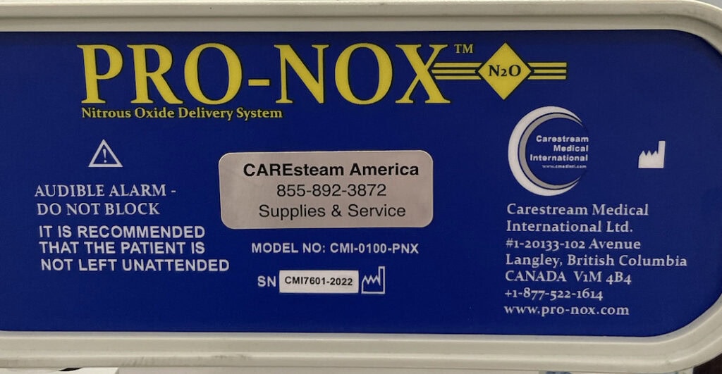 Pro-Nox N2O System Label Close Up