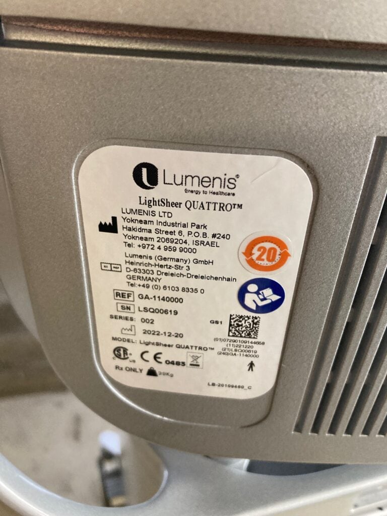 2022 Lumenis Lightsheer Quattro - Technical Info