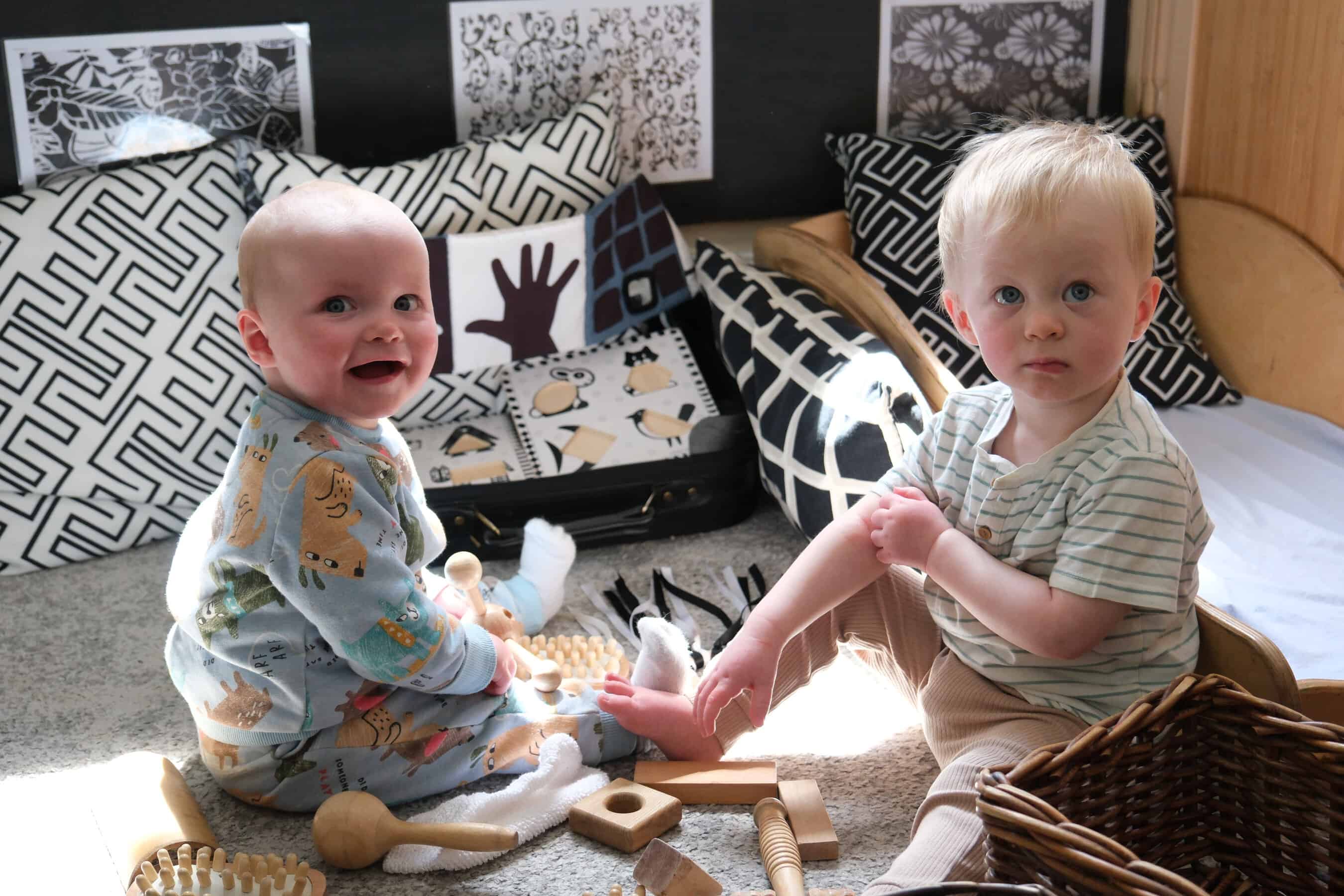 Bright, happy toddlers playing with toys at Thrive Childcare, highlighting nurturing early childhood development and engaging nursery activities in a safe, caring environment.