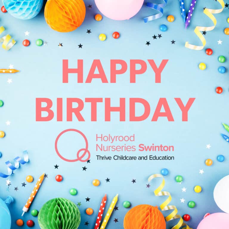 Bright colourful birthday celebration image with balloons, confetti, and party decorations at Thrive Childcare. Perfect for conveying a joyful children's birthday event focused on early childhood education.