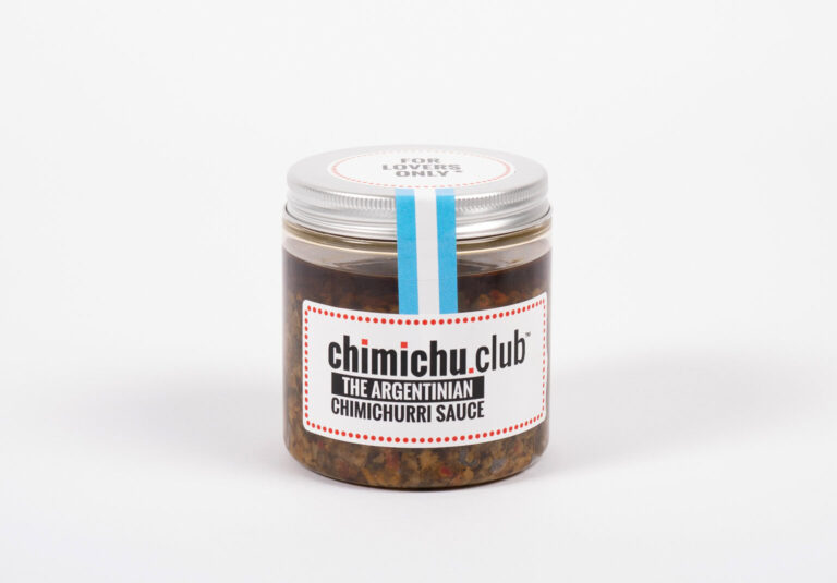 Salsa chimichurri en frasco, condimento chutney de chile argentino, Chimichurriclub, picante.