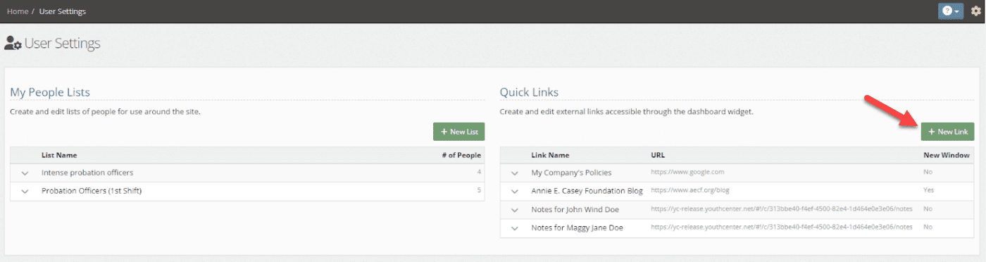 Editing Quick Links