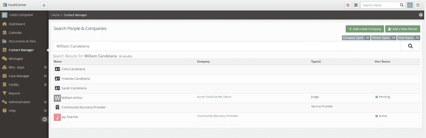 Search in the Contact Manager