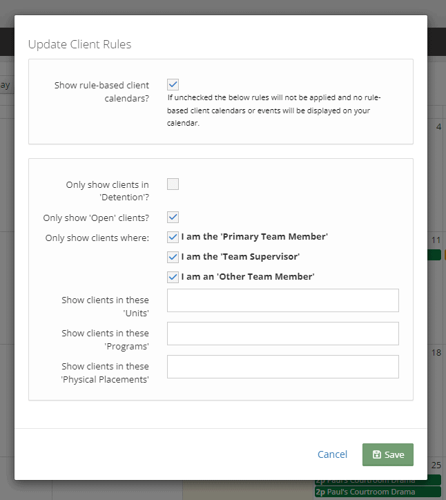 Calendar Filtering