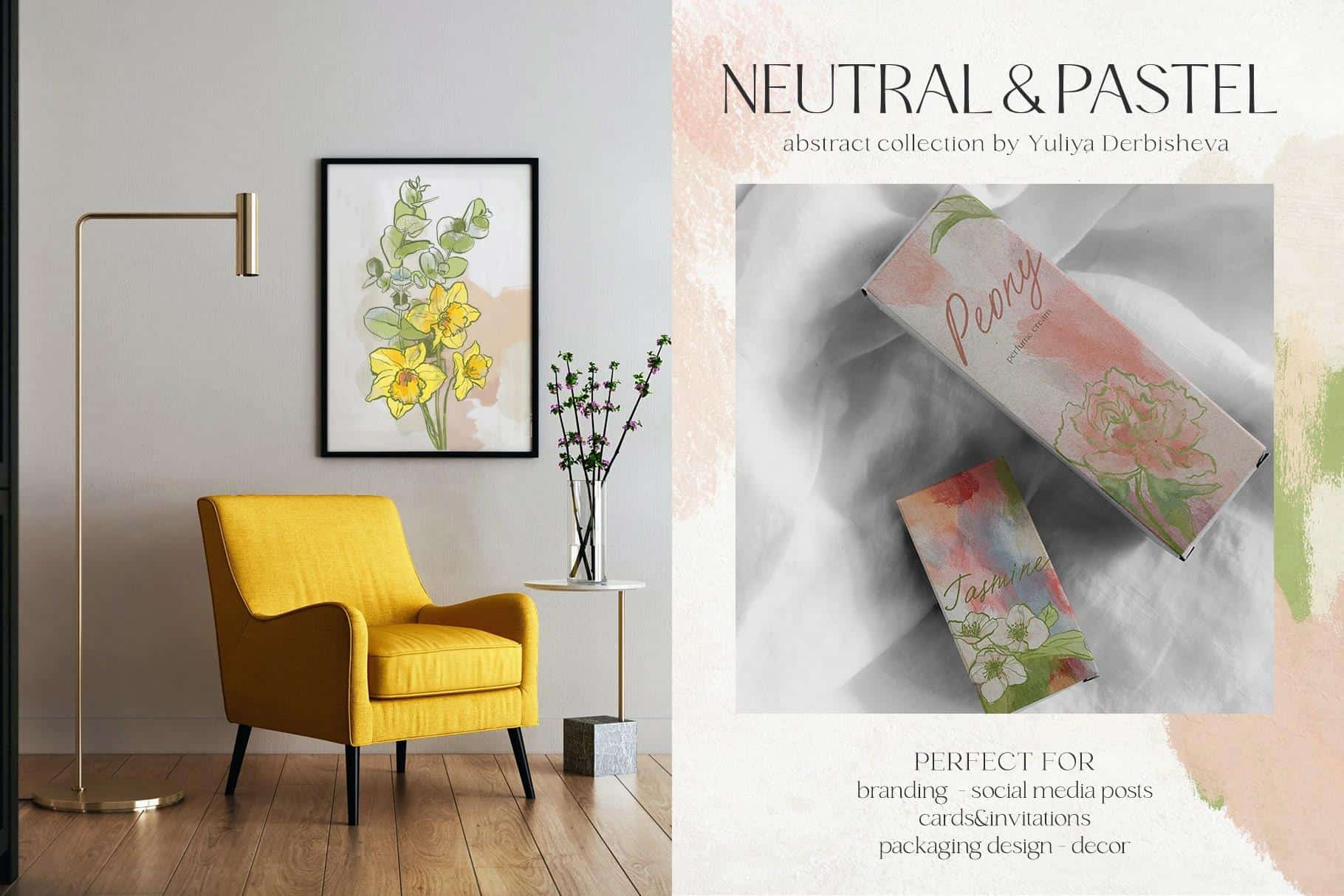Neutral & Pastel abstract backgrounds and flowers illustration design - Image 2