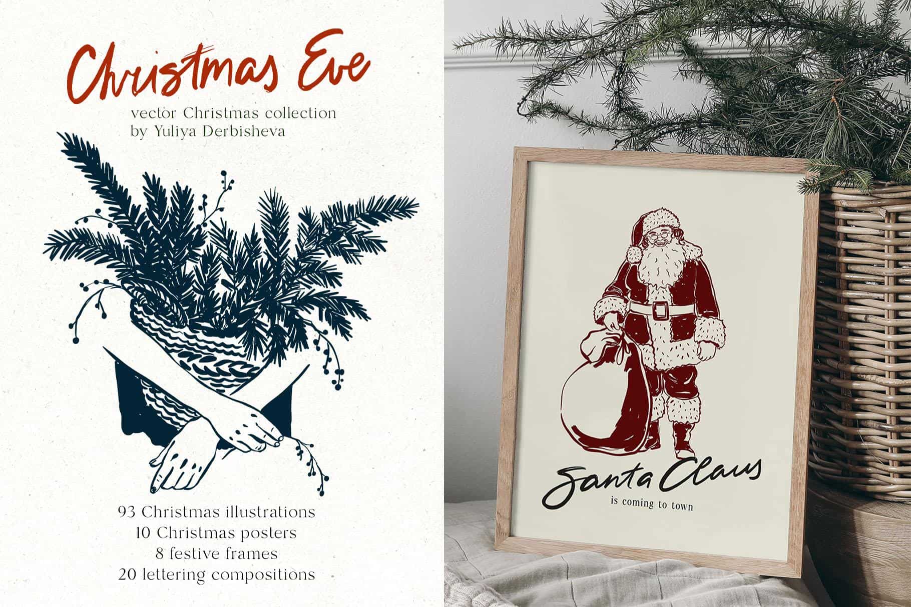 Christmas Eve vector doodles illustrations and festive design - Image 2