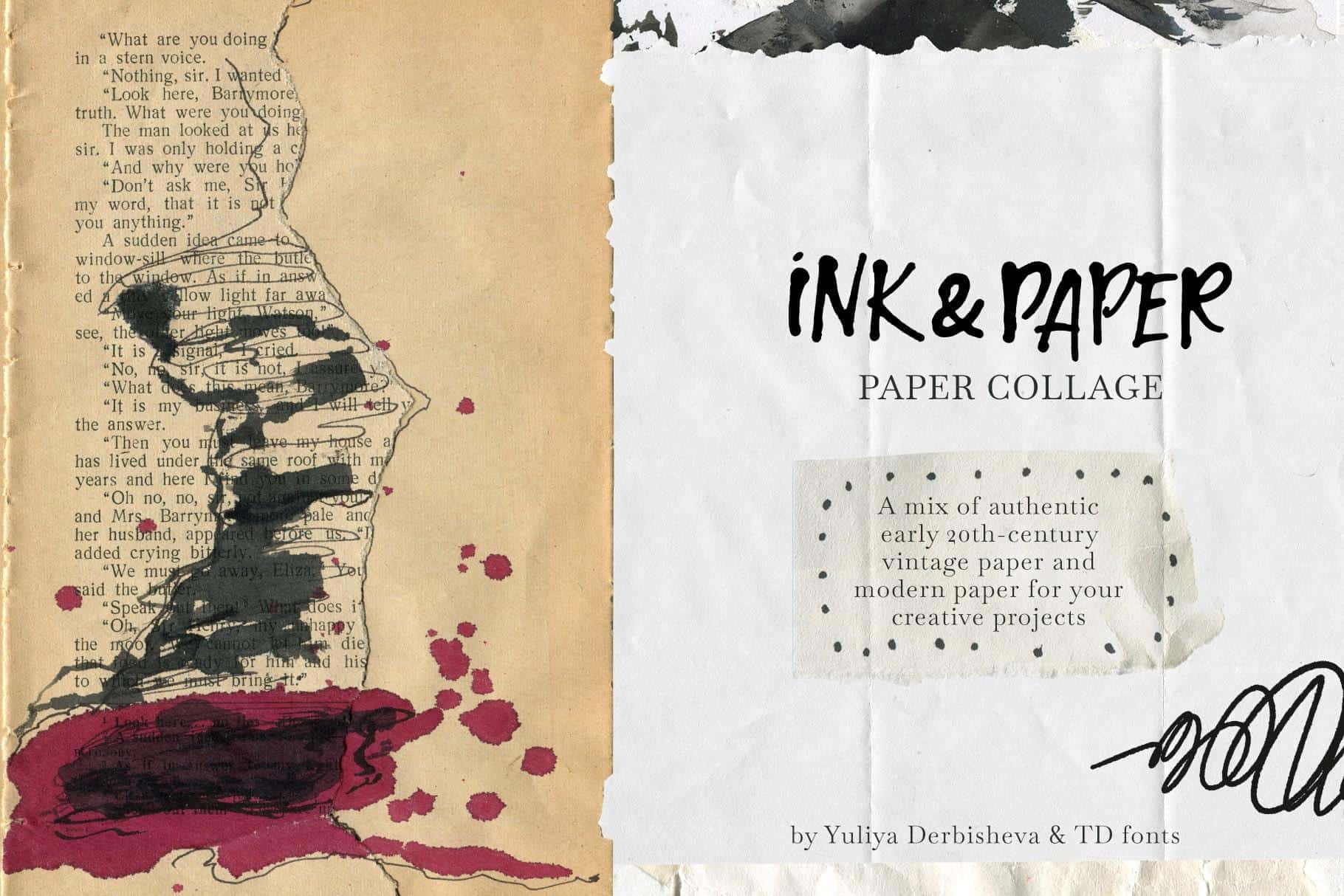 Ink & Paper collage elements mix media abstract backgrounds - Image 2