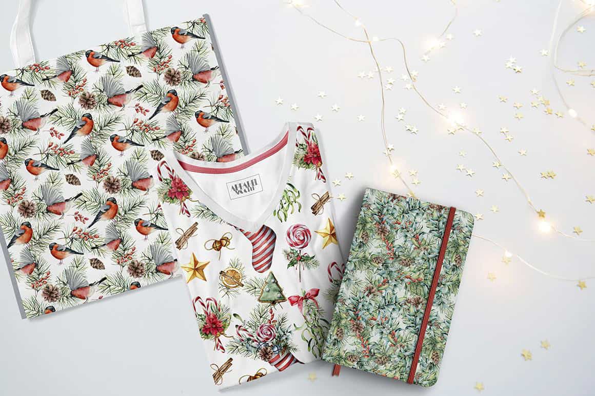 35 elegant Christmas surface pattern design watercolor illustration - Image 2
