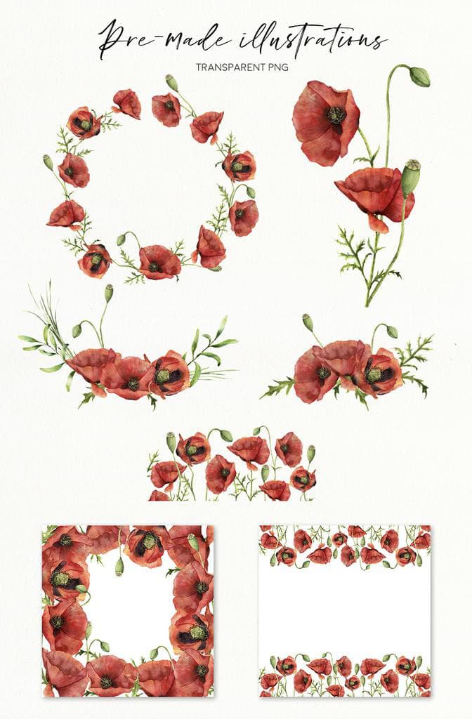 Poppies: flowers in red. Watercolor - Image 2