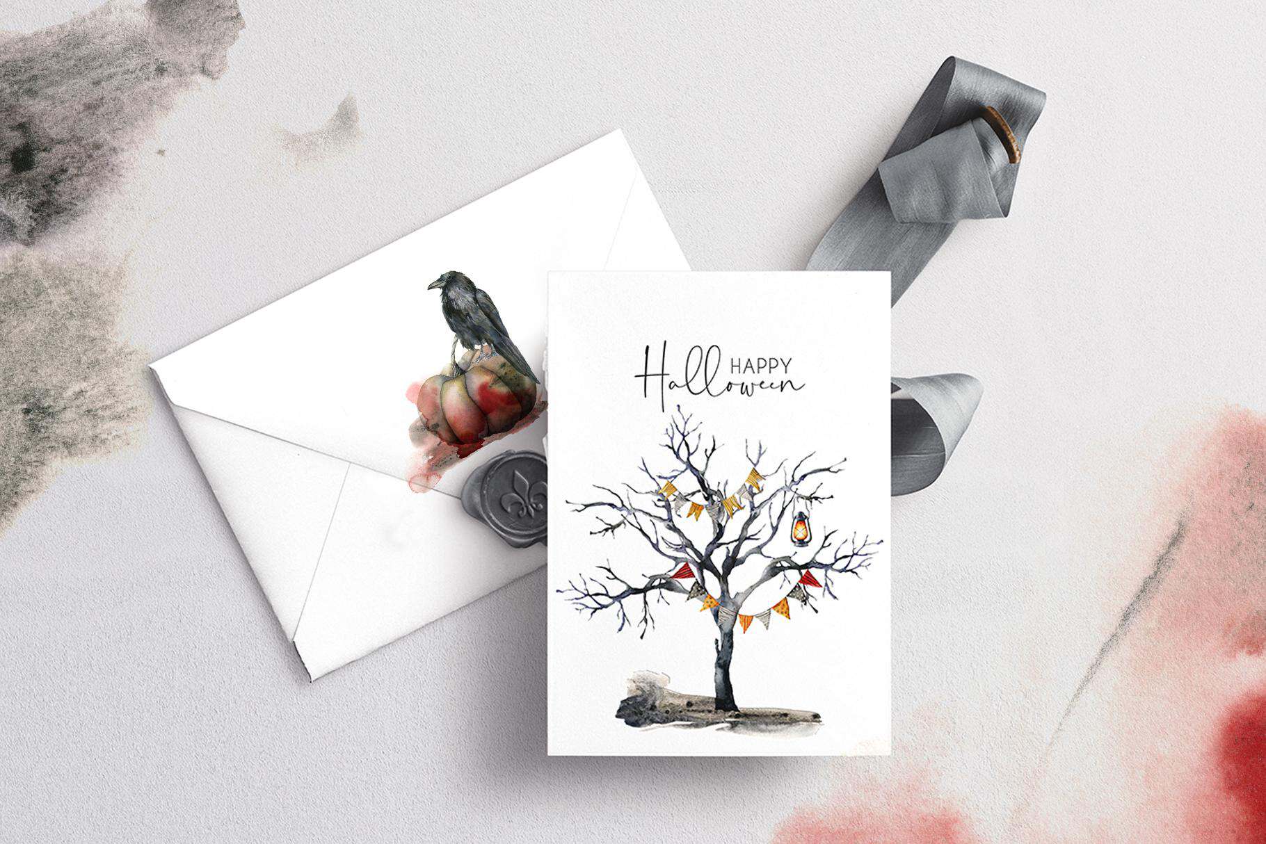 Watercolor Happy Halloween night party Illustrations - Image 2