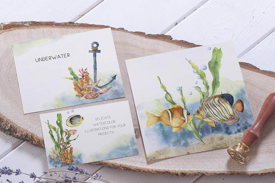 Underwater ocean watercolor clipart - Image 2