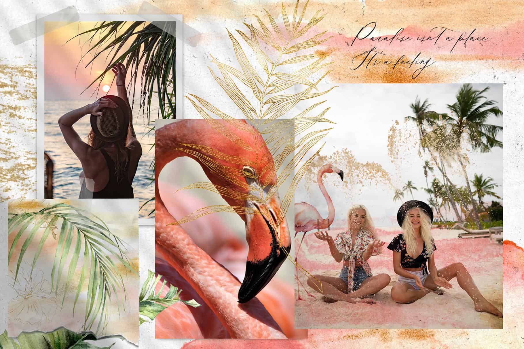 Flamingo watercolor tropical leaves, flowers and birds illustrations - Image 2